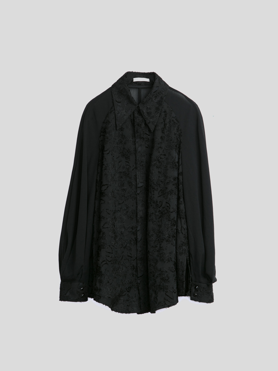 더조엘르 | if&amp;amp;n(이프앤앤) - [이프앤앤] 라글란 슬리브 스플라이싱 셔츠 블랙 - Raglan Sleeves Splicing Shirt Black