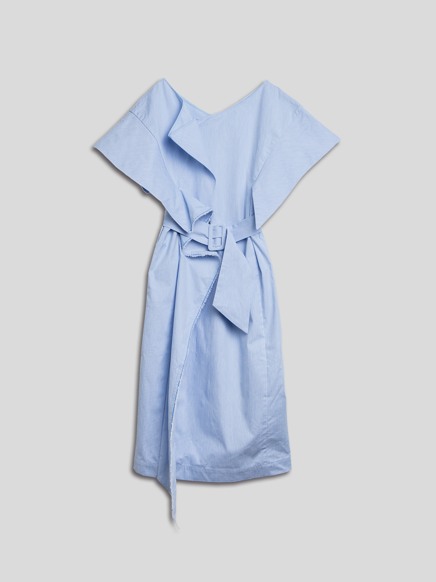 더조엘르 | if&amp;amp;n(이프앤앤) - [이프앤앤] 스플라이싱 러플 드레스 - Splicing Ruffle Dress Sky Blue &amp; White Stripe